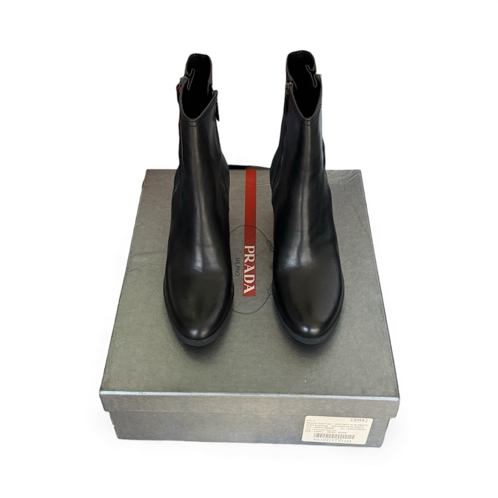 Prada Black Leather Hidden Wedge Ankle Bootie 9.5 - Picture 5 of 10